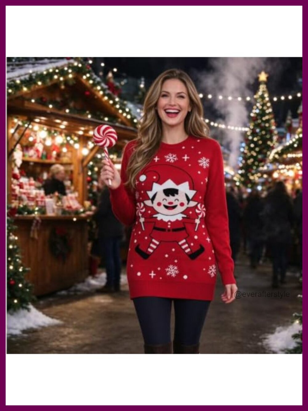 Ugly Christmas Elf Knit Pullover Sweater Long Sleeve Crew Neck Acrylic - Picture 4 of 6